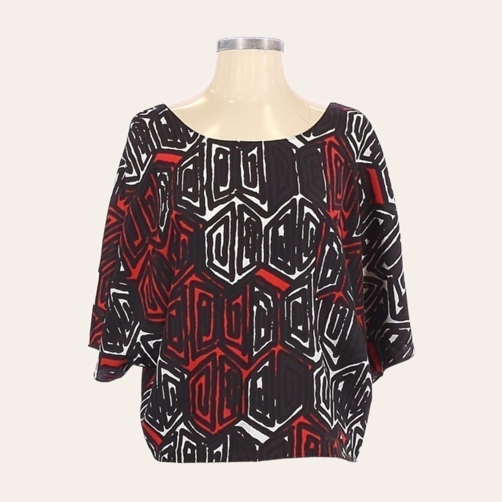 🌺 Collective Concepts Geometric Boho Dolman Sleeve Lightweight Blouse S NWT